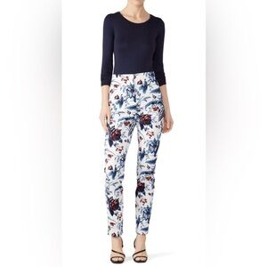 Diane Von Furstenberg Dakota White Rose Floral Skinny Trouser Pants Size 12‎